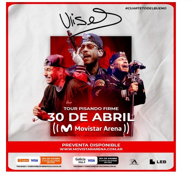 “TOUR PISANDO FIRME” Ulises trae el cuarteto a Buenos Aires: 30 de abril, Movistar Arena