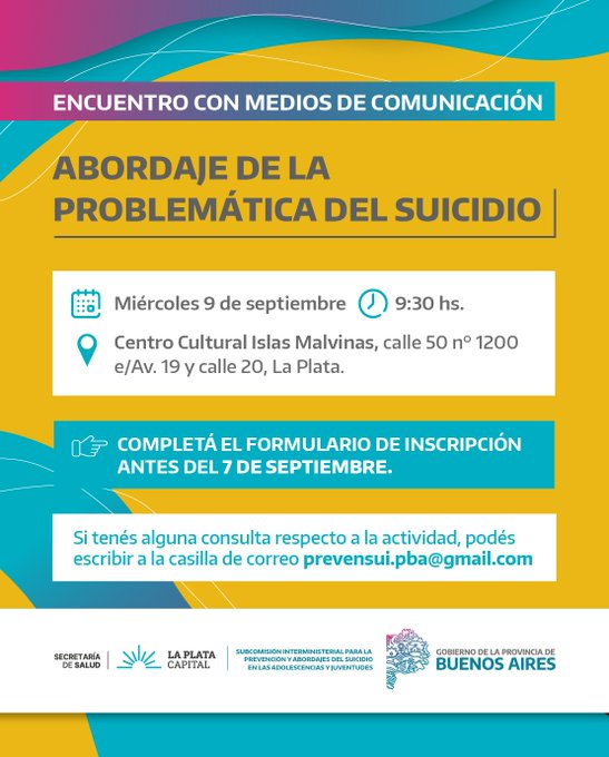 La Plata tendrá un encuentro sobre prevención del suicidio en Centro Cultural Islas Malvinas